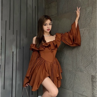 Đầm xoè thiết kế lucie - đầm xoè 01 - màu nâu