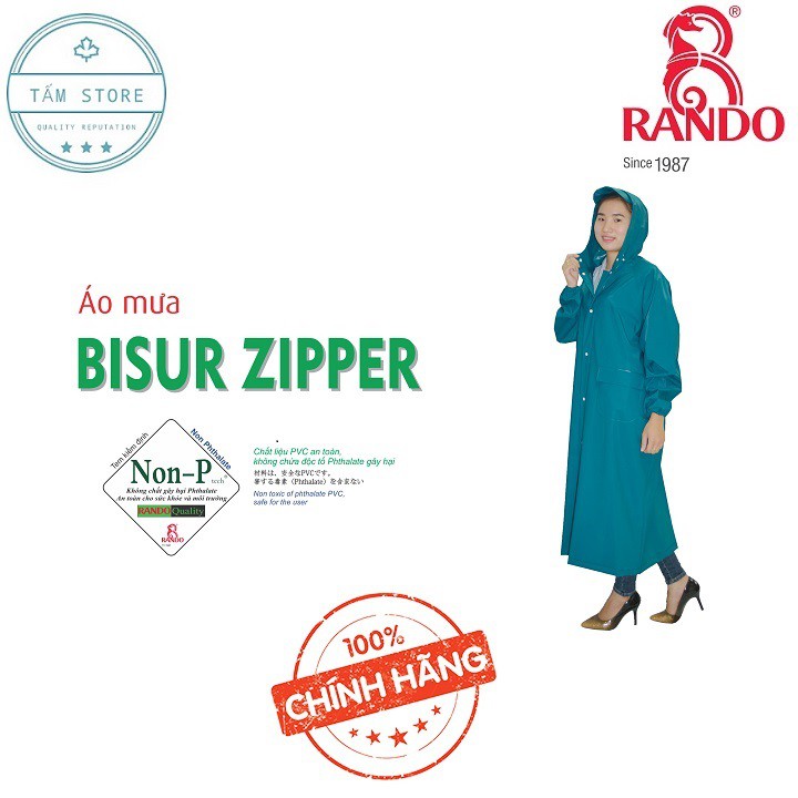 Áo mưa Poncho Bisur Zipper Free size
