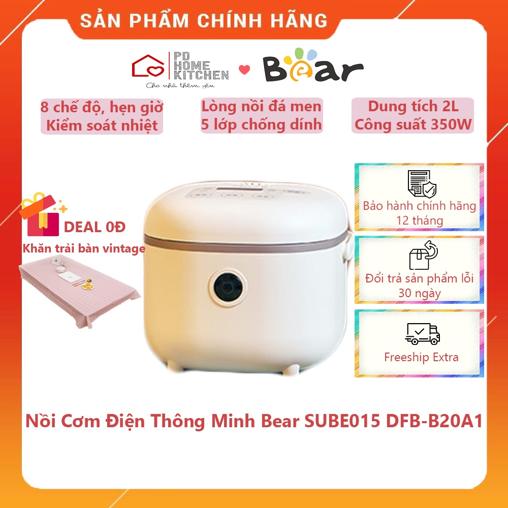 [BH CHÍNH HÃNG 12T] Nồi Cơm Điện Thông Minh Đa Năng Tự Động BEAR, chống dính, cảm ứng, hẹn giờ, 8 chế độ ,dung tích 2l