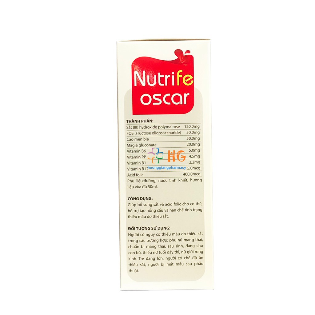 Sắt nước Nutrife Oscar - Hỗ trợ tạo hồng cầu và hạn chế tình trạng thiếu máu do thiếu sắt (Hộp 16 gói)