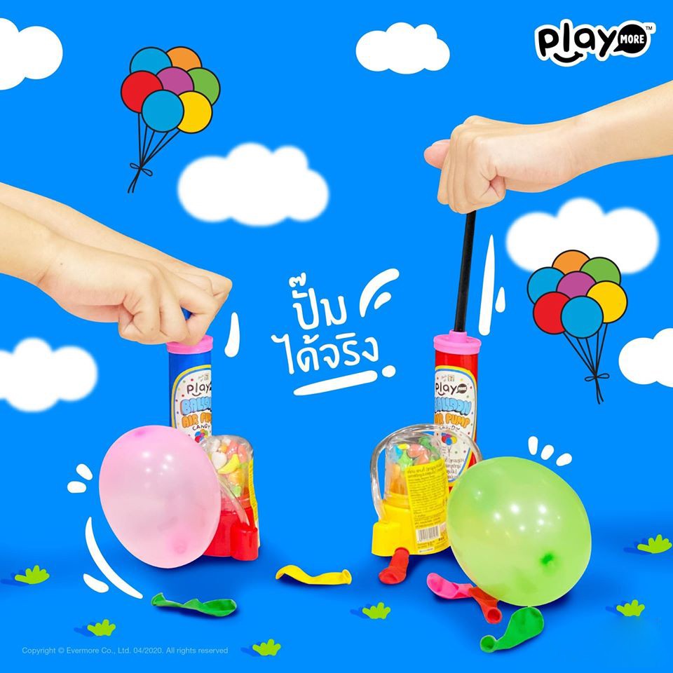 Hộp 6 bộ kẹo bơm bong bóng cho bé Playmore Thái Lan 10g