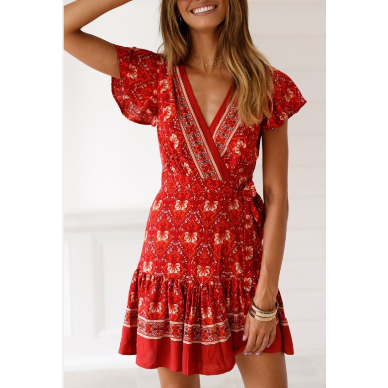 BღBღĐầm tay ngắn hoạ tiết hoa phong cách Bohomian