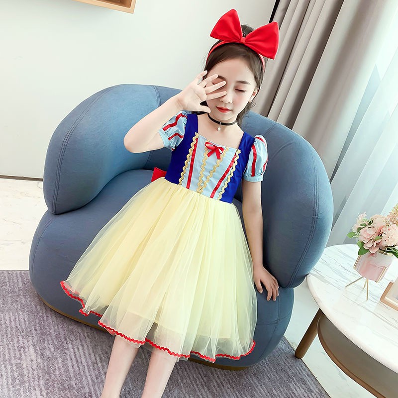 váy đầm bé gái☾⊙Váy bé gái mùa hè 2021 gạc mềm mại Bạch Tuyết mới dành cho trẻ em phong cách phương tây cậu