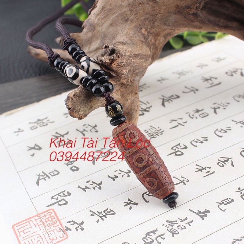 Mặt dây chuyền thiên châu Dzi Tây Tạng 9 mắt cho mệnh Hoả