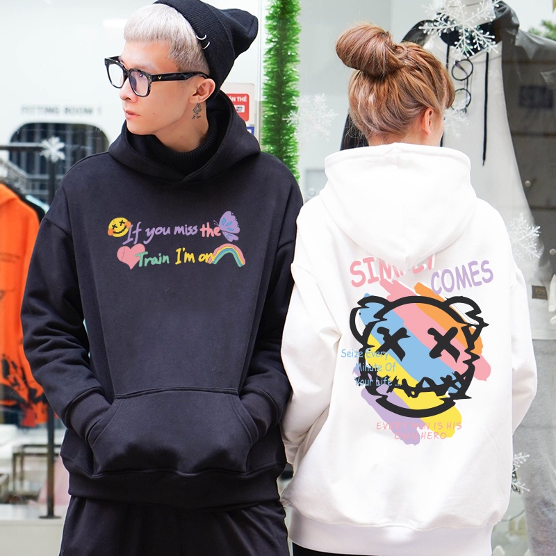 Áo thu đông Hoodie 2 màu đen trắng [N377]