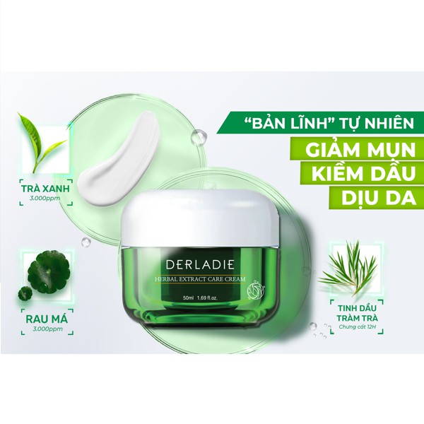 Kem Dưỡng Tràm Trà Giảm Mụn Kiềm Dầu 12 Giờ DERLADIE Herbal Extract Care Cream 50ml
