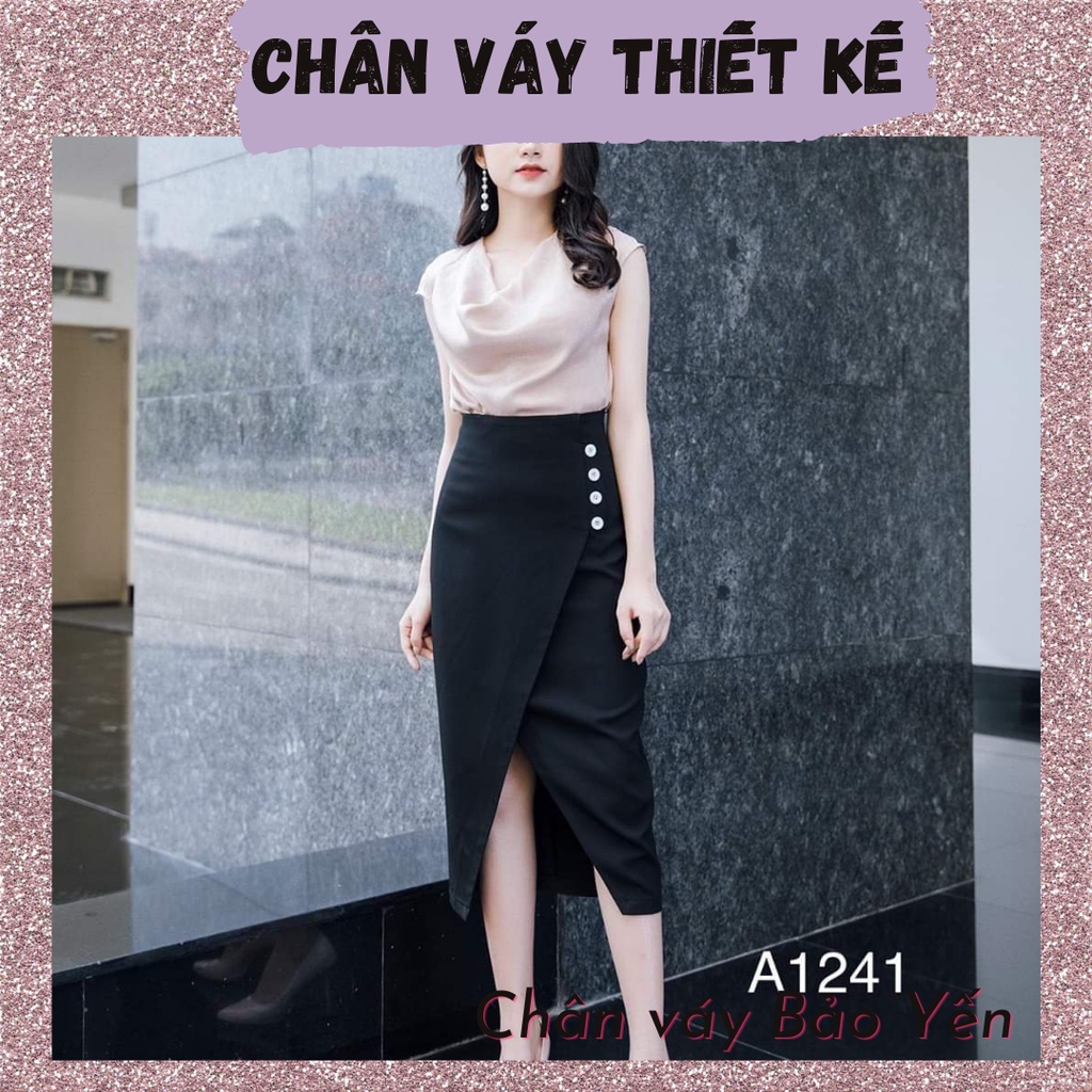 Chân váy đắp tà cúc sườn sang chảnh (sẵn size) - M10