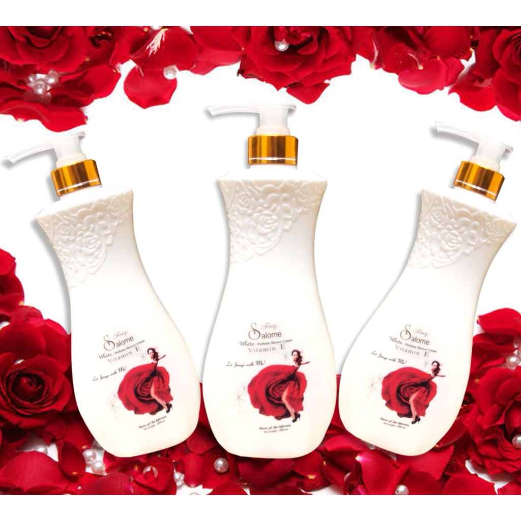 Combo 2 chai sữa tắm nước hoa hồng Salome 900ml tặng kèm bông tắm tròn lớn dày dặn