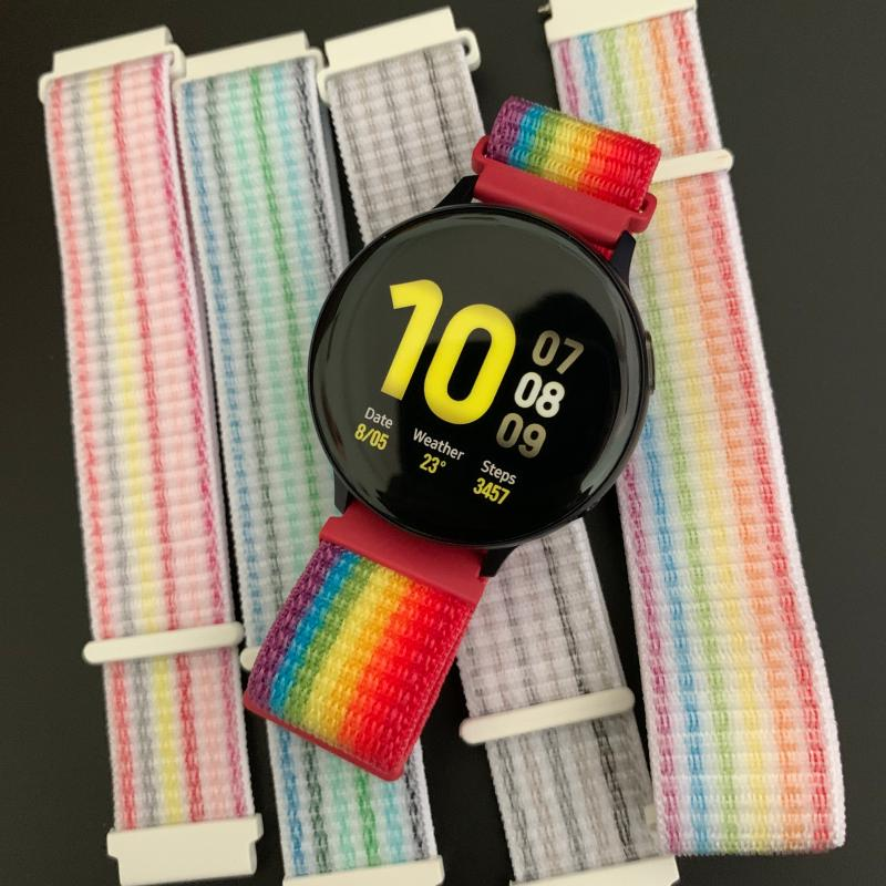 Dây đeo Nylon mềm màu sắc cầu vồng rộng 20mm 22mm cho Samsung Galaxy Watch 3 Active 2