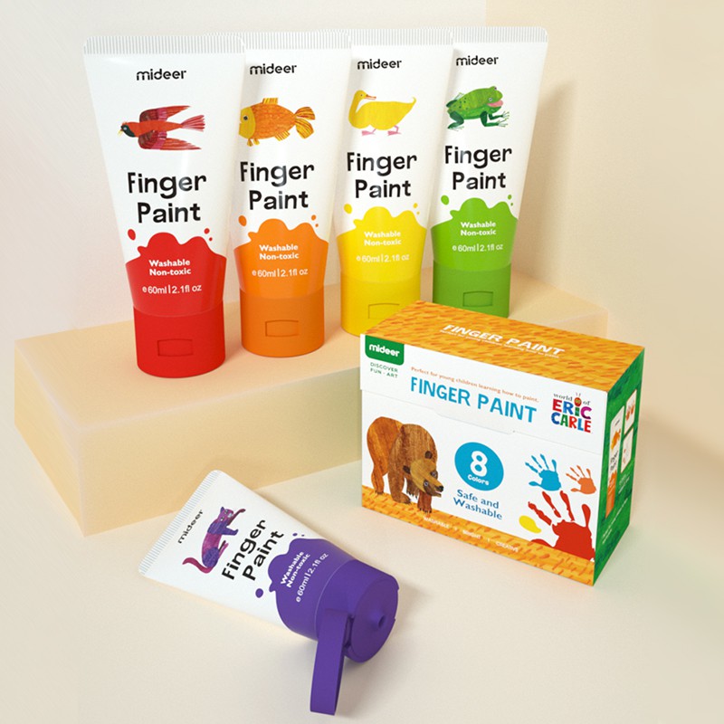 Màu vẽ bằng tay Hãng Mideer Finger Paint 1 hộp 8 tuýp 60ml an toàn cho bé