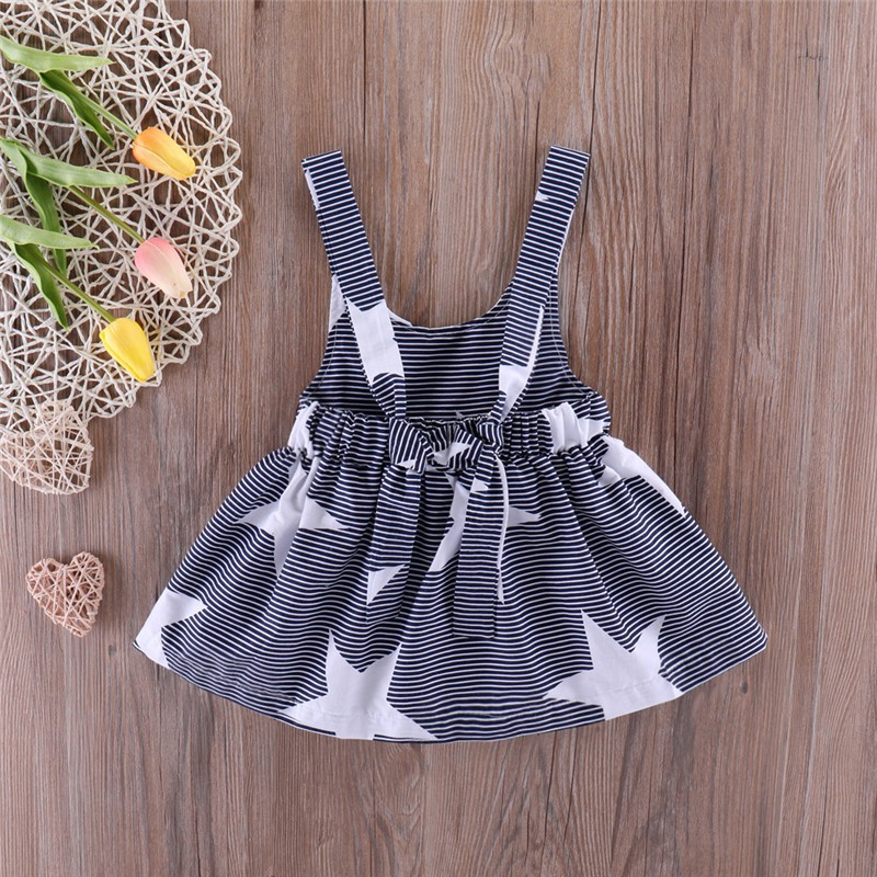 Đầm Hai Dây Đi Biển Mùa Hè In Họa Tiết Ngôi Sao Kẻ Sọc Đáng Yêu Cho Bé Gái 1-5 Tuổi