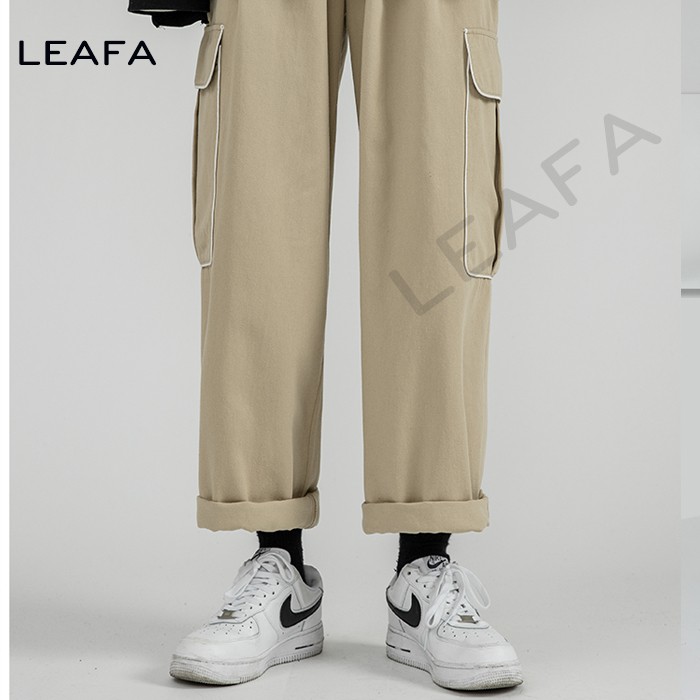 Quần kaki Ống Rộng Nam Nữ Outfits Quần Ống Suông Unisex Túi Hộp Phong Cách Hàn Quốc Thời Trang LEAFA QKK02