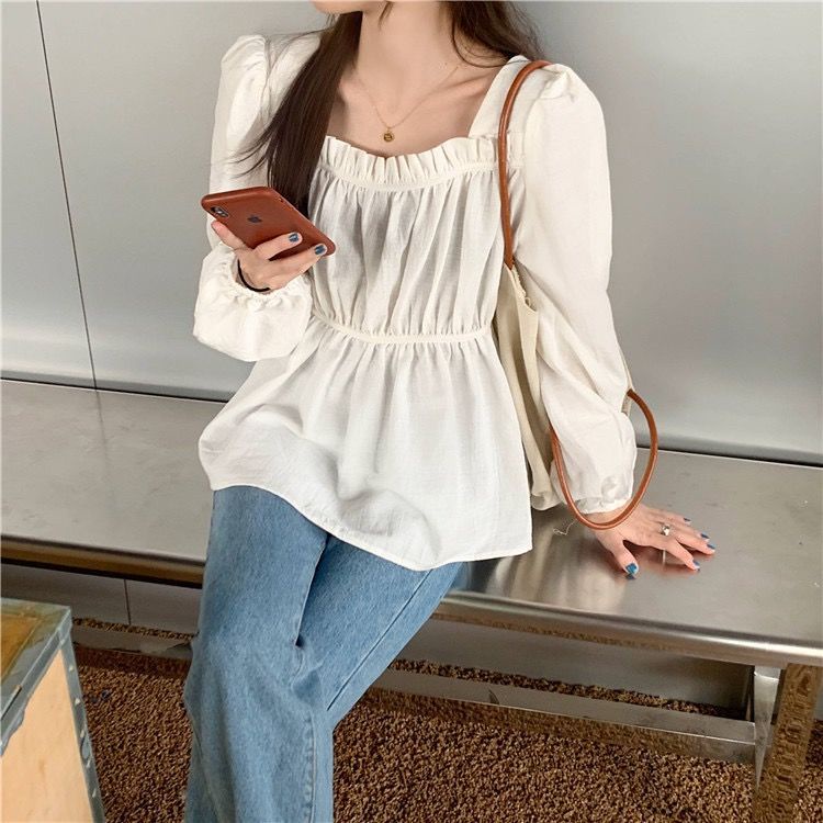 Áo Sơ Mi Tay Dài Cổ Vuông Thắt Eo Hàn Quốc JL-TX-519