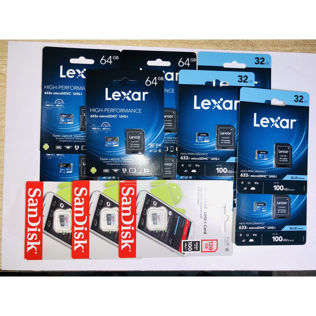 Thẻ nhớ micro Lexar Professional 633x dung lượng 128G-64G-32G và Sandic 128G