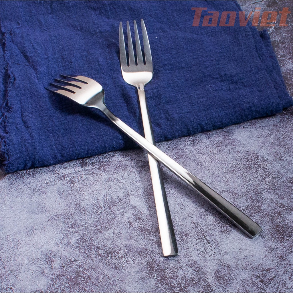 Taoviet Bộ muỗng nĩa Inox cao cấp cán vuông phong cách Hàn Quốc dài 21cm