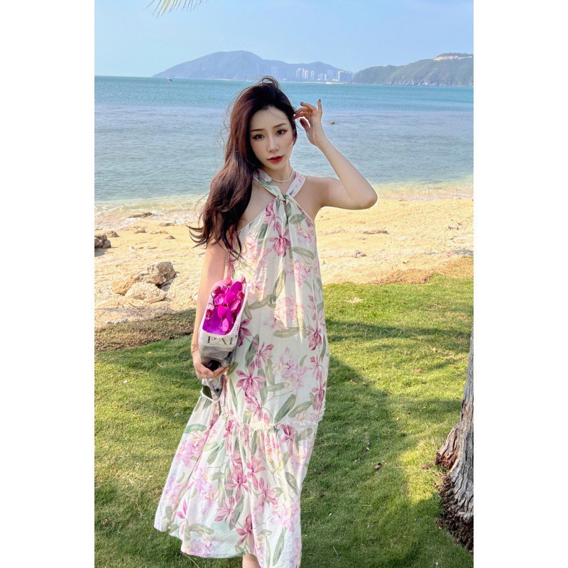 Váy maxi đi biển in hoa mẫu mới