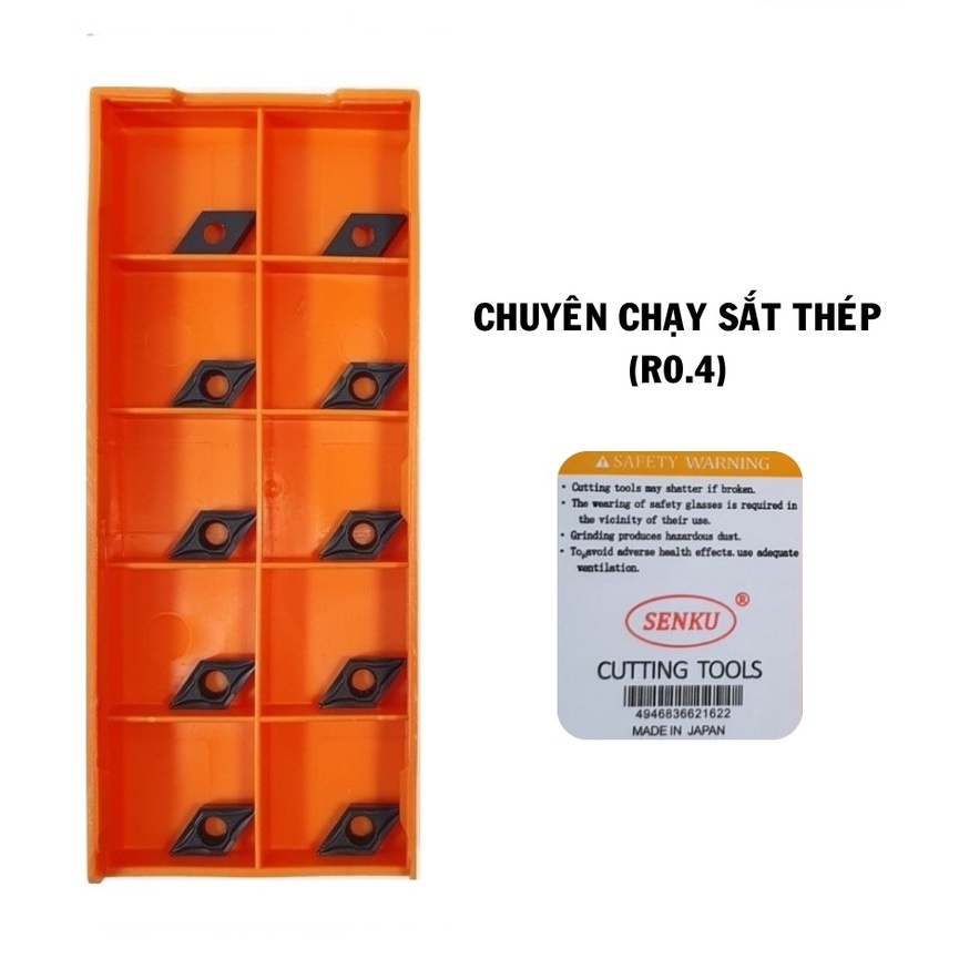 Mảnh chíp tiện DC07/DCMT07 góc mũi R0.4 cao cấp Senku Japan chạy sắt thép, inox, nhôm