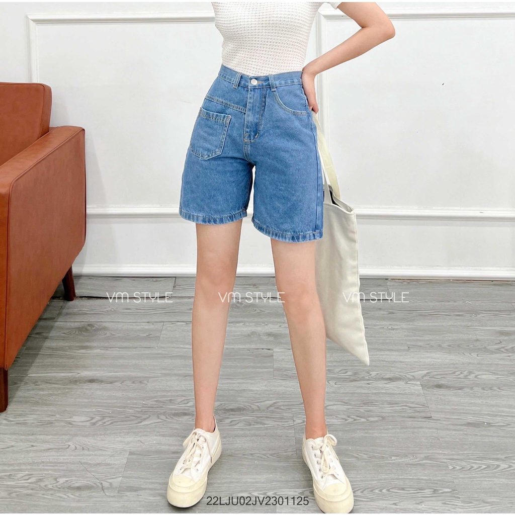 Quần jean ngố lửng nữ 1 túi trước VM STYLE trơn lưng cao form ống rộng (không co giãn) ulzzang 576 - 22LJU02JV2301