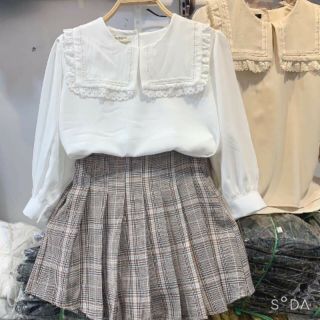 Áo sơ mi cổ viền ren ( ảnh thật)