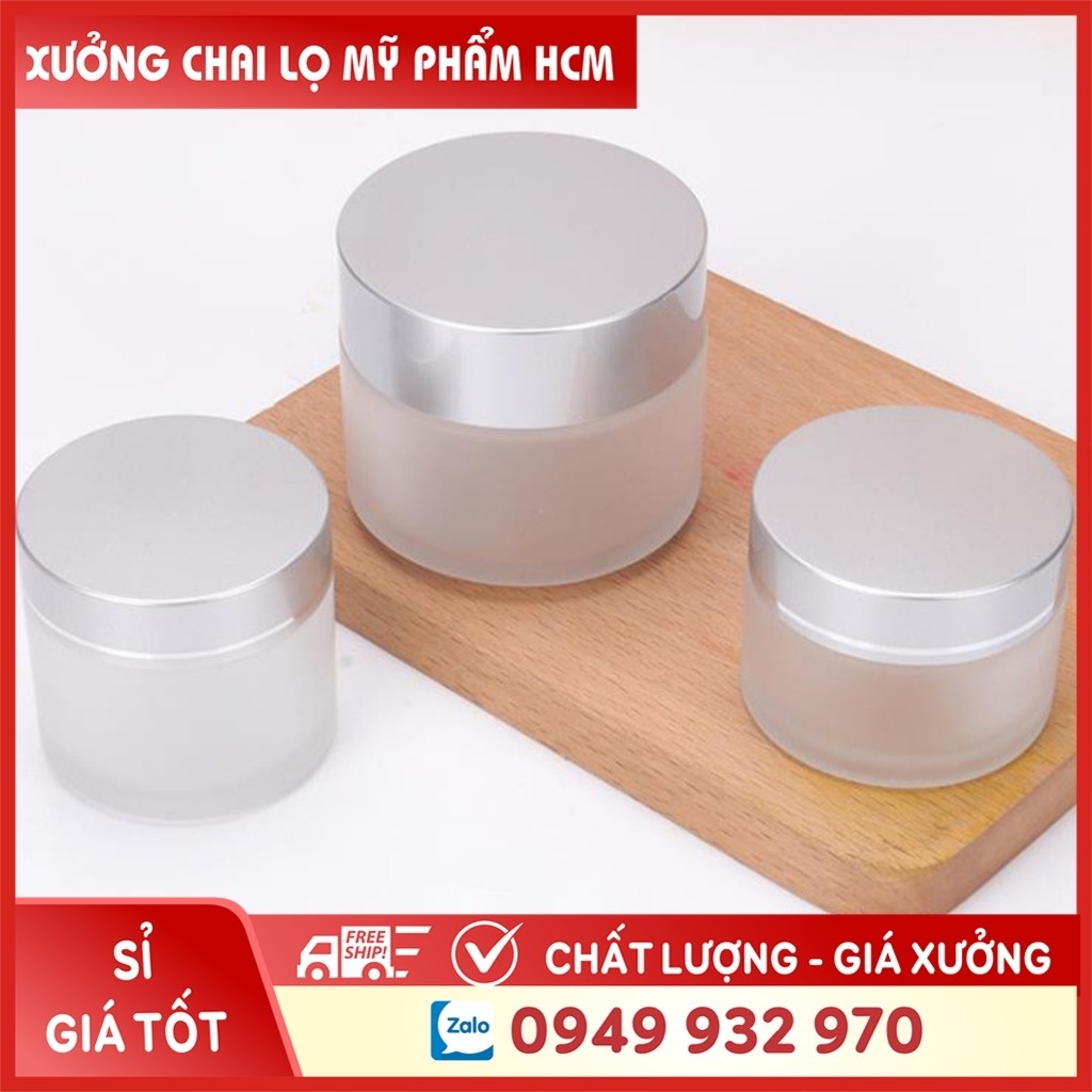 Hủ Đựng Kem ️ Hủ Chiết Mỹ Phẩm Thủy Tinh Mờ Nắp Bạc 50g Dùng Đựng Kem Face/Muối Spa/Bột Nghệ/Bột Dưỡng Thể