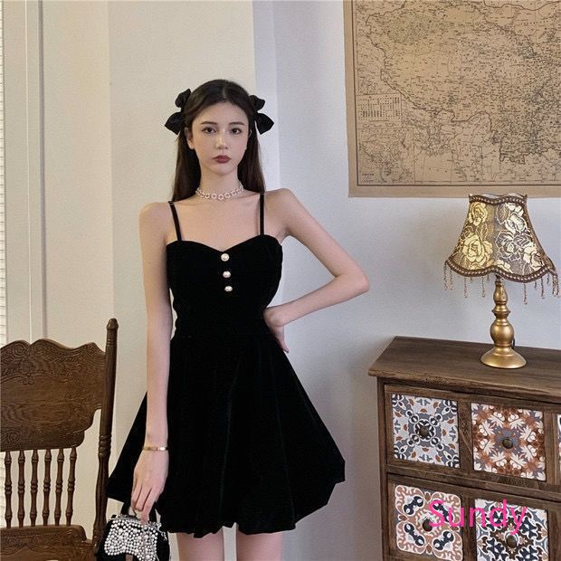 Đầm nhung dài tay thời trang mùa đông pháp dành cho nữ