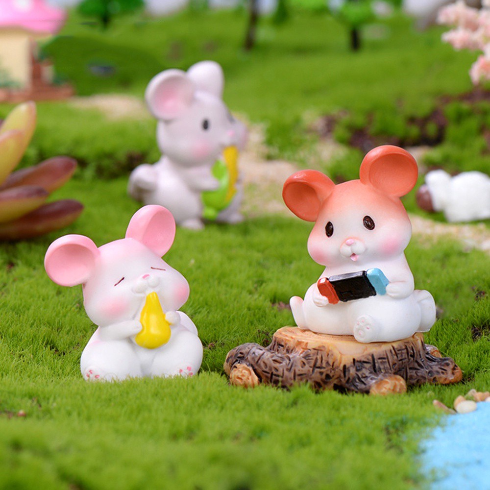 FUTURE Gift Cute Mouse Figurine Desktop Ornament Cartoon Mice Toy Miniature Rat Micro Landscape Home Decoration Resin Crafts Fairy Garden Little Animal Statue