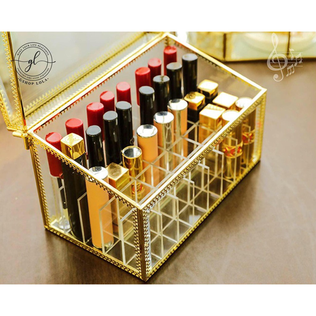 Hộp son 15, 24, 40 ô thủy tinh viền golden sang chảnh