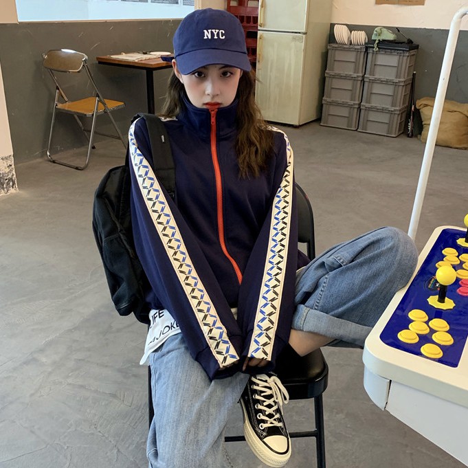 Áo khoác thể thao SUXI dáng rộng cổ đứng thiết kế trẻ trung cho nữ