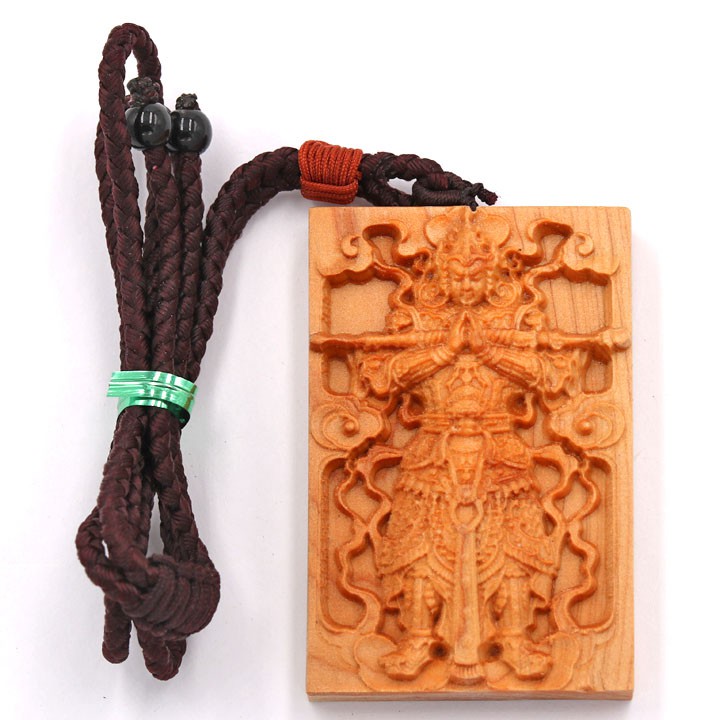 Mặt dây chuyền gỗ ngọc am khắc tượng Nhị lang thần MG38