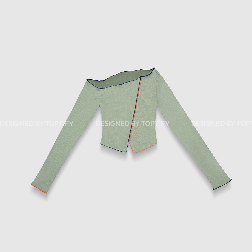 Áo croptop nữ dài tay body TOPTIFY lệch vai viền màu Tia Top A199 | BigBuy360 - bigbuy360.vn