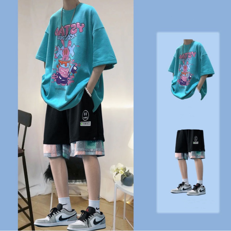 Bộ Quần Áo Form Rộng Họa Tiết Graffiti Phong Cách Hong Kong Cho Nam