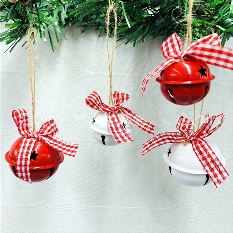 Bộ 12 Chuông Treo Trang Trí Cây Thông Giáng Sinh Hình Hoa Tuyết / Ngôi Sao / Nơ Màu Trắng / Đỏ Dễ Thương