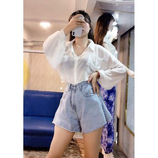 Quần short jean ống xòe