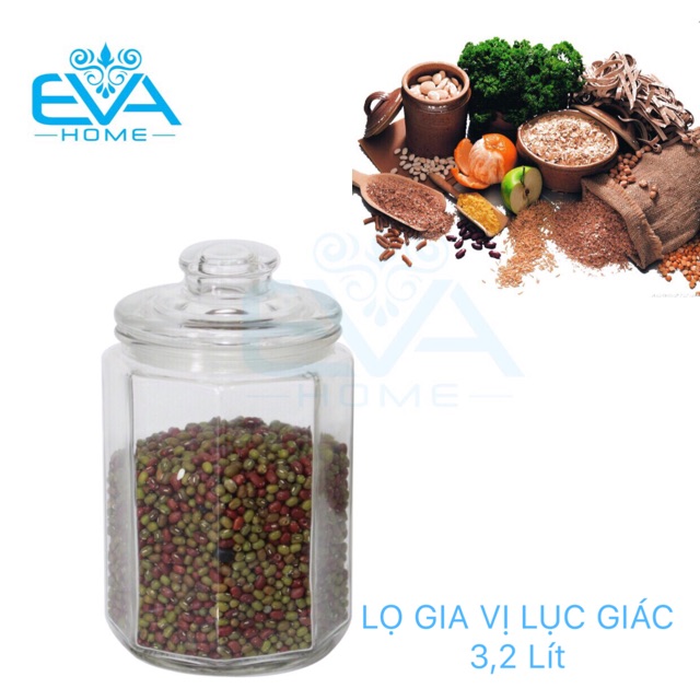 Hũ lọ thủy tinh đựng gia vị lục giác 2 lít