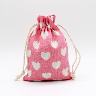 9x12cm-Túi thơm, túi trang sức, túi tiện lợi, túi đựng tiền, túi vải, túi mini, túi dây rút, túi nhỏ trái tim hồng