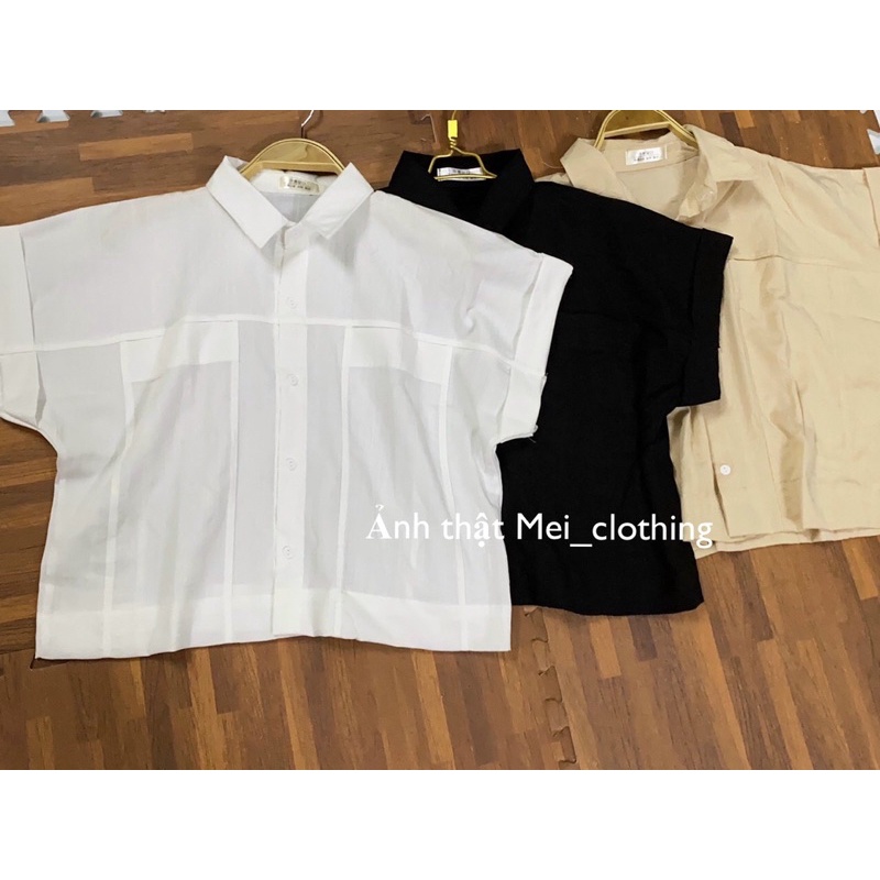 [Ảnh thật/video] Áo sơmi tay hến dáng croptop Hàn Quốc/ sơ mi cổ bẻ nhiều màu
