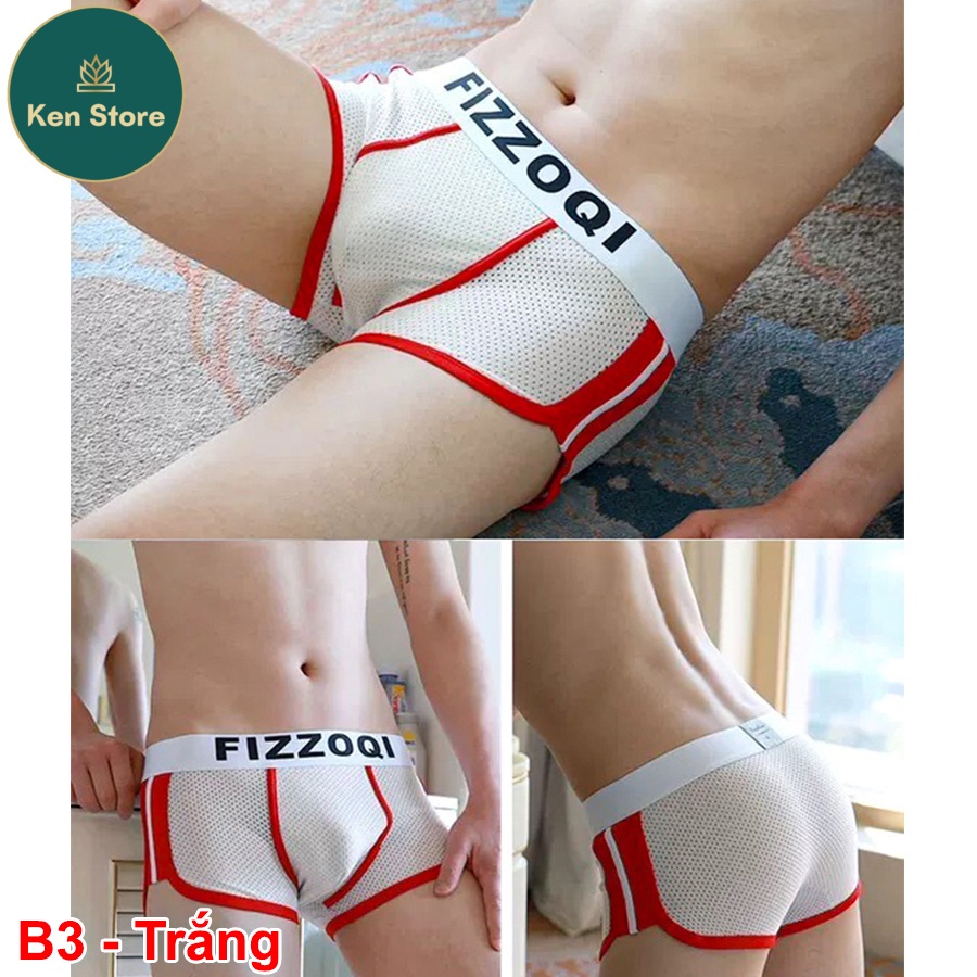 Quần sịp Nam cao cấp FIZZOQI QS4 quần boxer nam chất liệu lụa đục lỗ thoáng mát, 4 màu, size từ 38-100kg