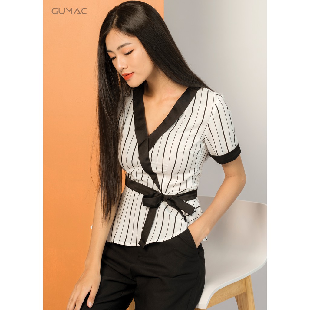 [Mã MABR07062 giảm 8% tối đa 50K đơn từ 249K] Áo sọc peplum GUMAC A07911_TRANG