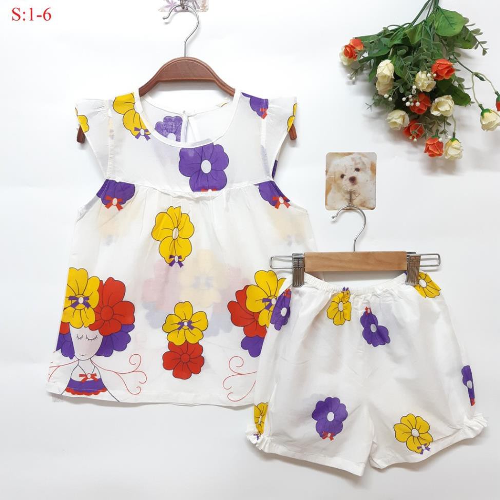H239- Bộ bé gái , vải boil, cánh tiên, màu trắng, in hoa vàng đỏ, hiệu H&T Kids, size bé 1t-6t - made in vietnam