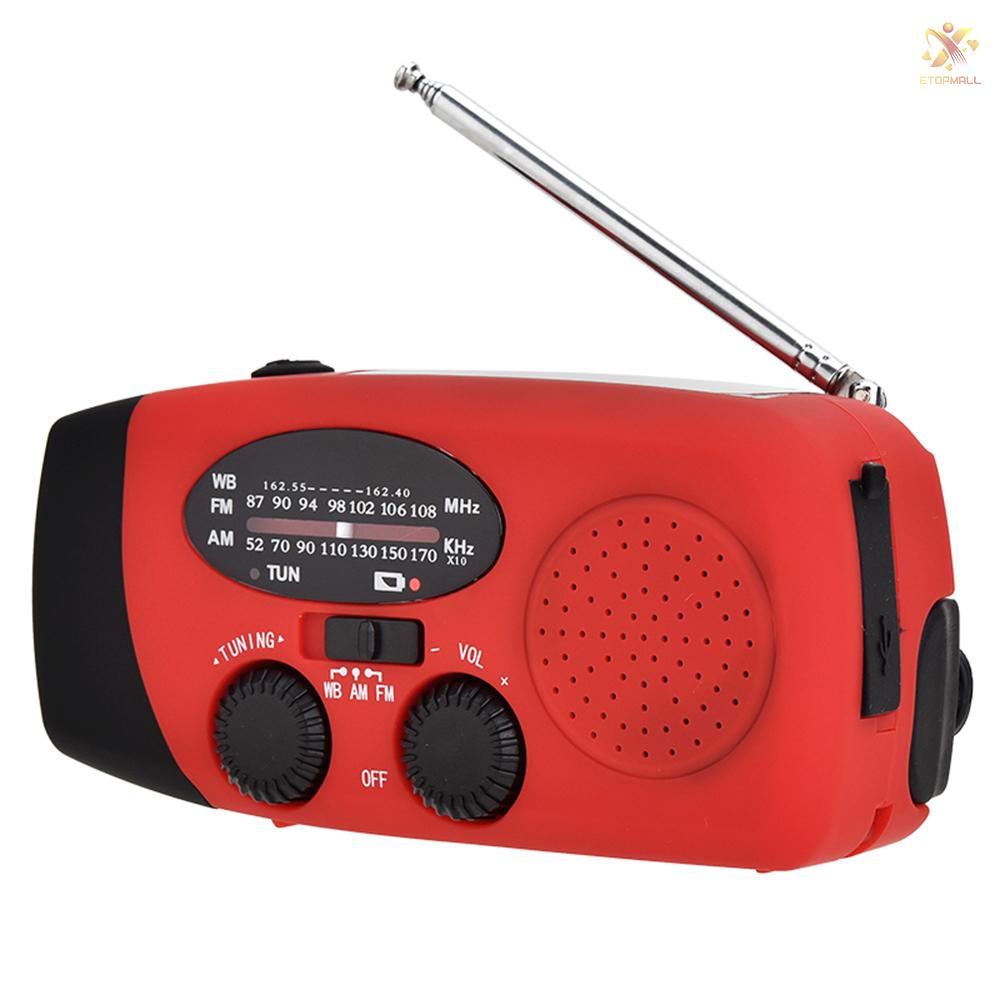 ET Portable Radio with AM/FM Flashlight Reading Lamp NOAA Weather Power Bank for Emergency Solar Powered Crank Handheld Radio