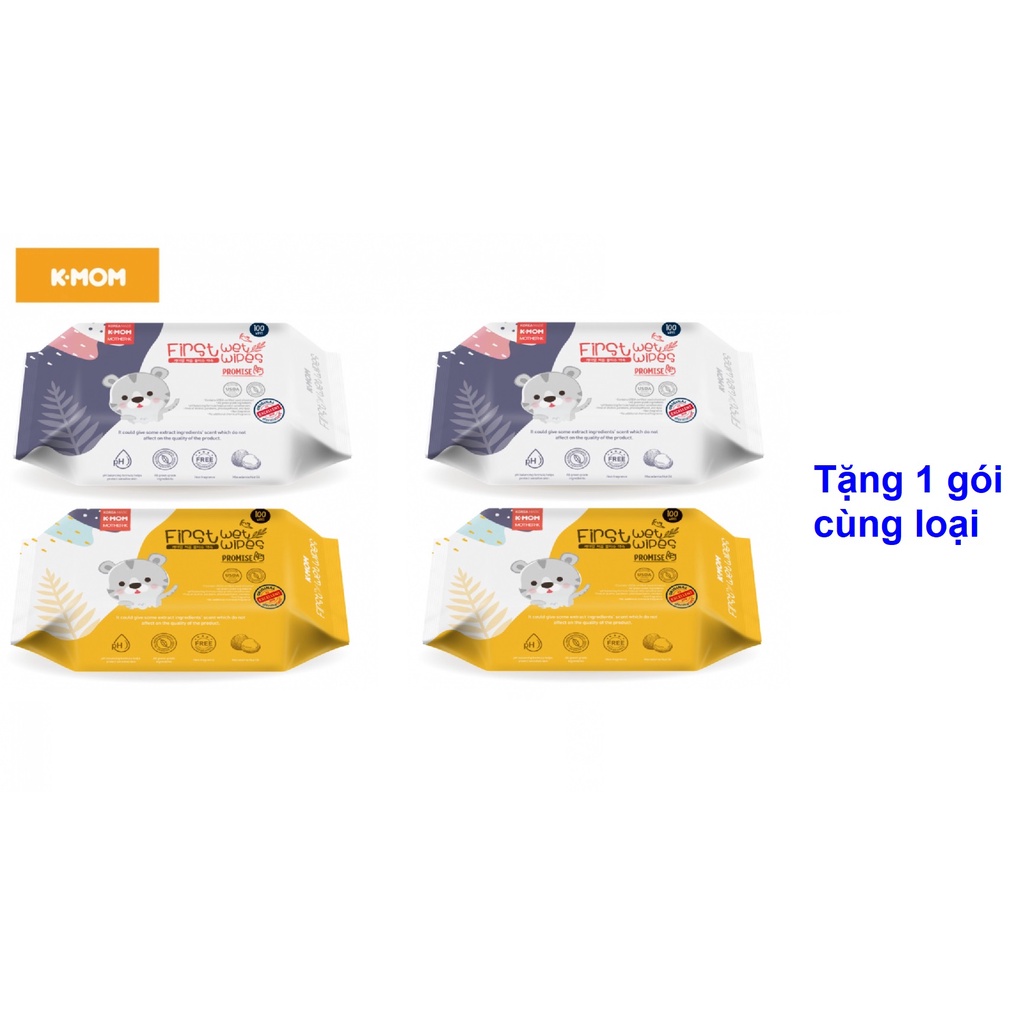 Combo 4 Khăn giấy ướt cao cấp K-Mom 100 tờ KM13110 V841, tặng 1 gói cùng loại 100 tờ