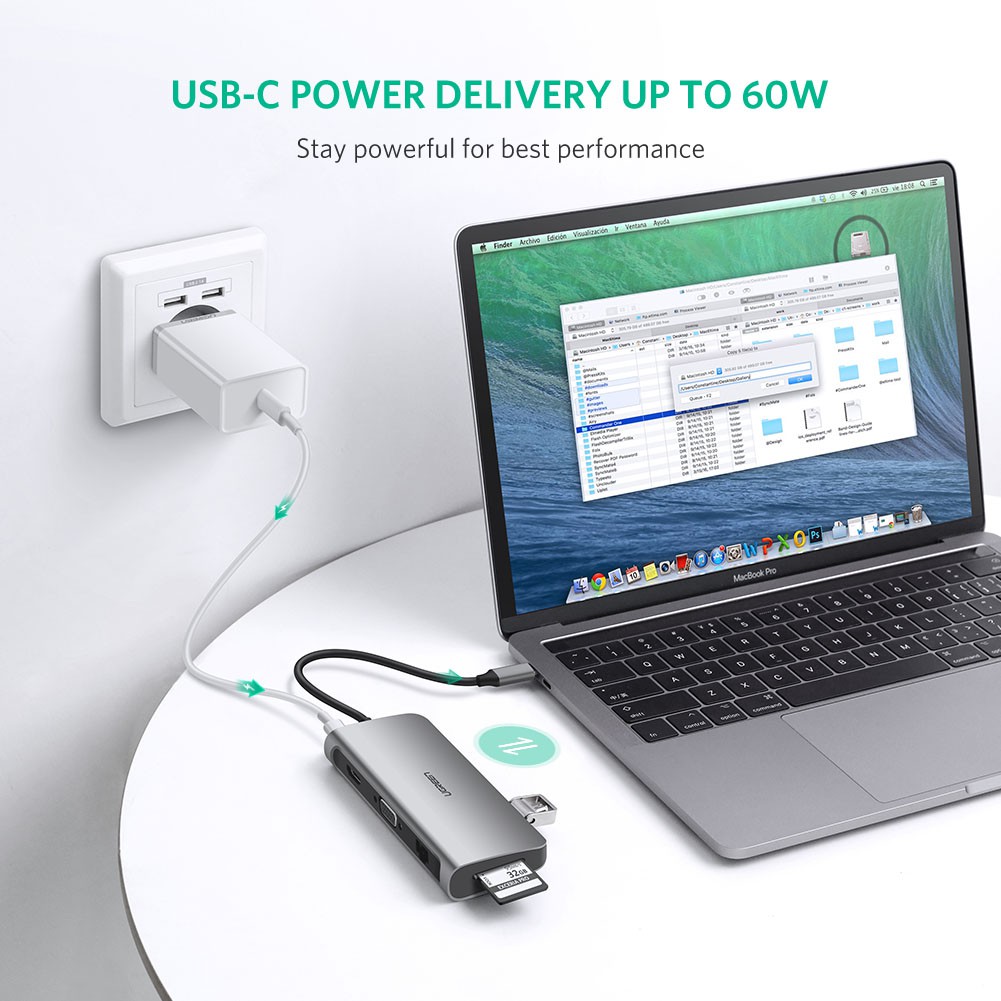 [9 IN 1] Cáp Chuyển USB Type C Sang 3xUSB 3.0+HDMI+RJ45+SD,TF Ugreen (40873)