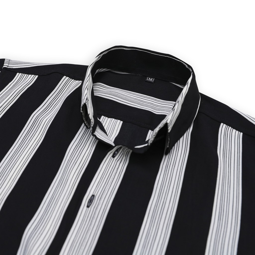 Áo Sơ Mi Nam, Sơ Mi Nam Tay Dài Hoạ Tiết Sọc Đen Trắng , Cổ Vest, Vải Lụa Không Nhăn, Thoát Khí - TIDINO STORE BX09 | BigBuy360 - bigbuy360.vn