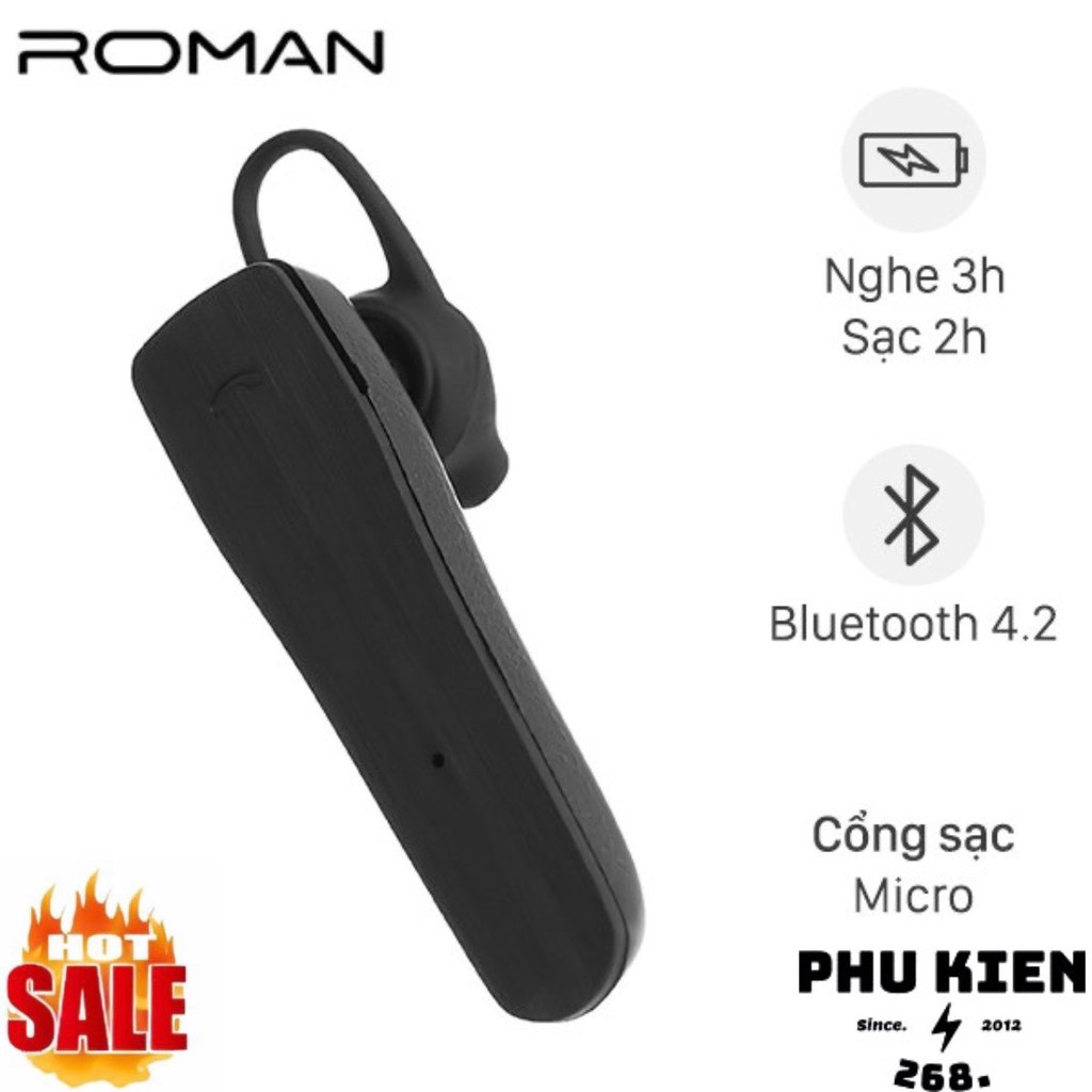 [CHÍNH HÃNG] Tai nghe Bluetooth Roman R553N, Kết nối trong 10m, Thời gian dùng đến 3 giờ, Sạc trong 2 giờ.