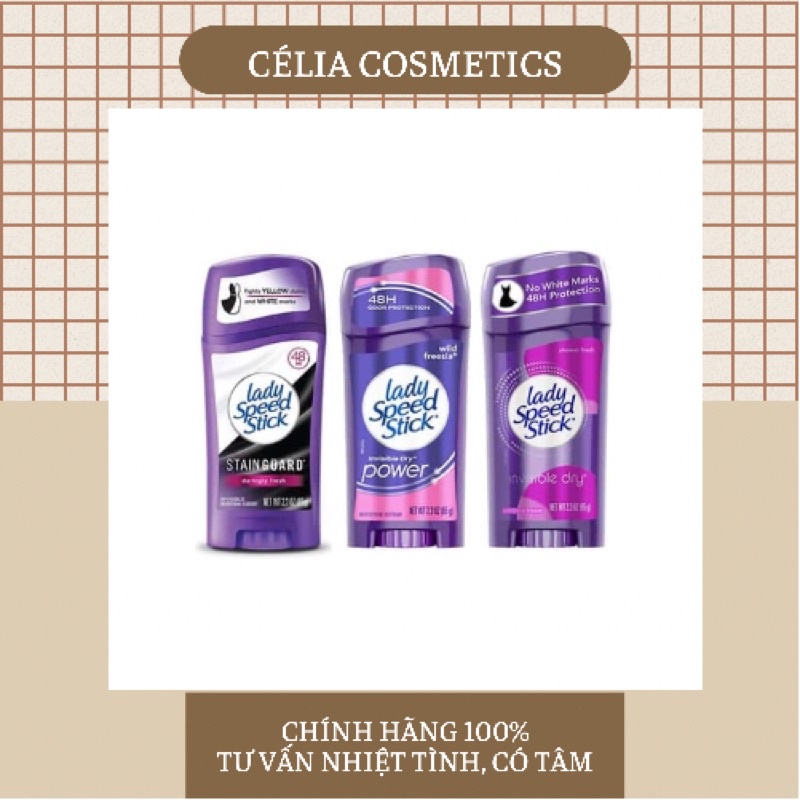 Lăn sáp khử mùi Lady Speed Stick 65g khô thoáng ngăn mùi 24h