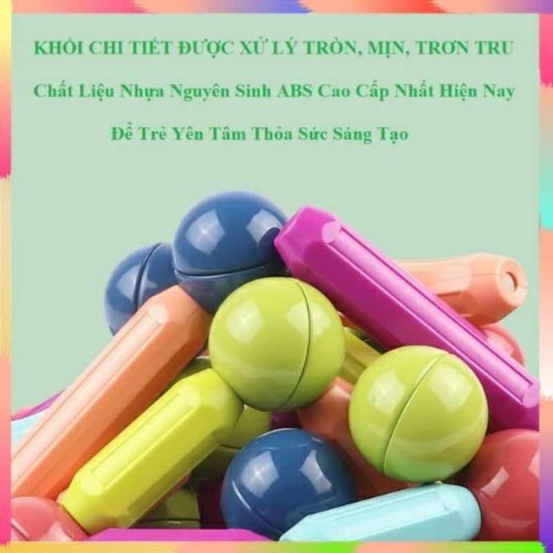 Bộ Đồ chơi xếp hình nam châm, ghép hình nam châm dạng que đa chi tiết chất liệu nhựa nguyên sinh ABS cao cấp