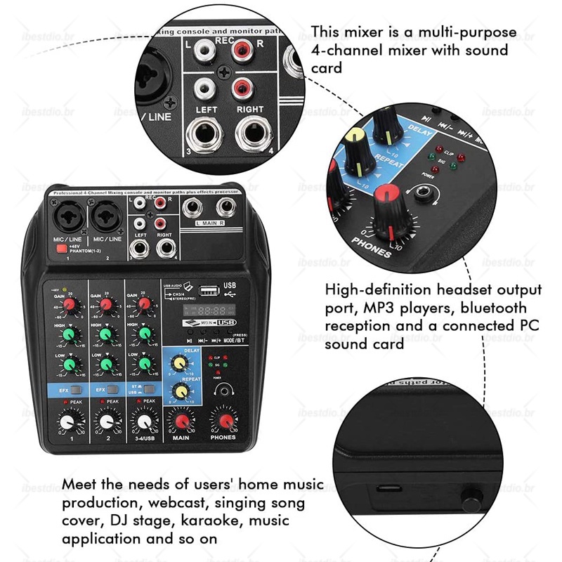 Bảng Điều Khiển Âm Thanh DJ Live KTV 4 Kênh Nhỏ Gọn