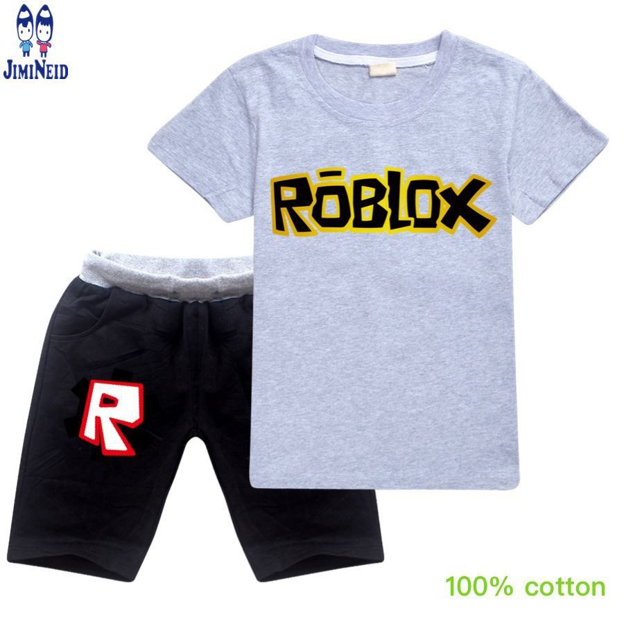 【JD】Korean Cute Cartoon Children Summer Short-sleeved cotton T-shirt + shorts 2-piece set ROBLOX Baby Kids Clothing