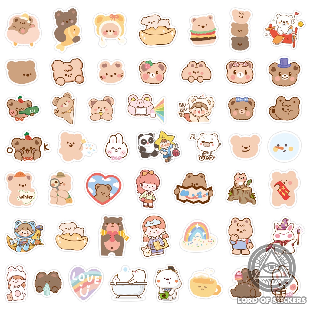 Set 100 Nhãn Dán Hoạt Hình Gấu Dễ Thương Sticker Cute Phong Cách Hàn Quốc Trang Trí Mũ Bảo Hiểm, Laptop, Vali, Xe, Sổ