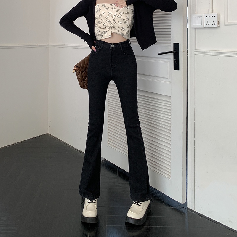 Quần jean ZHELIHANGFEI lưng cao ống loe xẻ tà cá tính thời trang